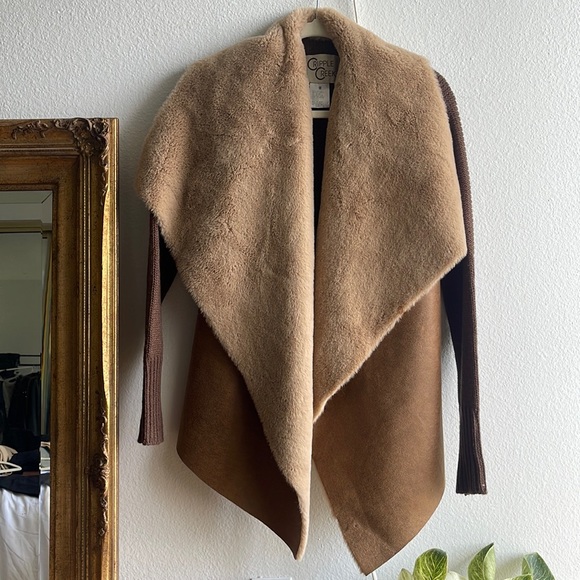 Cripple Creek Jackets & Blazers - Cripple Creek Brown/Tan Faux Fur Cardigan